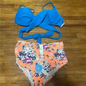 Cupshe Blue and Orange Floral Bikini